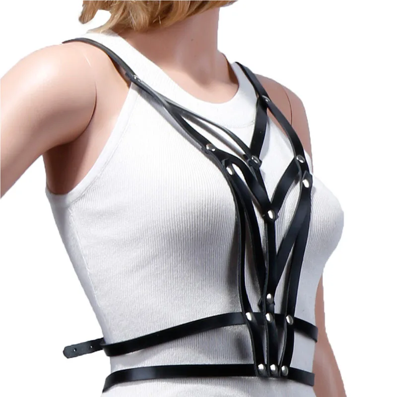 

New Sexy Women Harajuku Goth Adjustable Leather Harness Bondage Punk Tops Club Party shoulder strap Suspenders