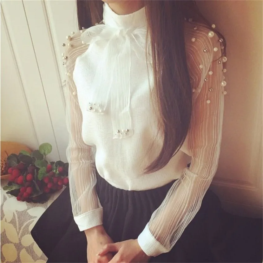 2018 Новая мода весна плюс размер белые женские шифоновые рубашки тонкий галстук