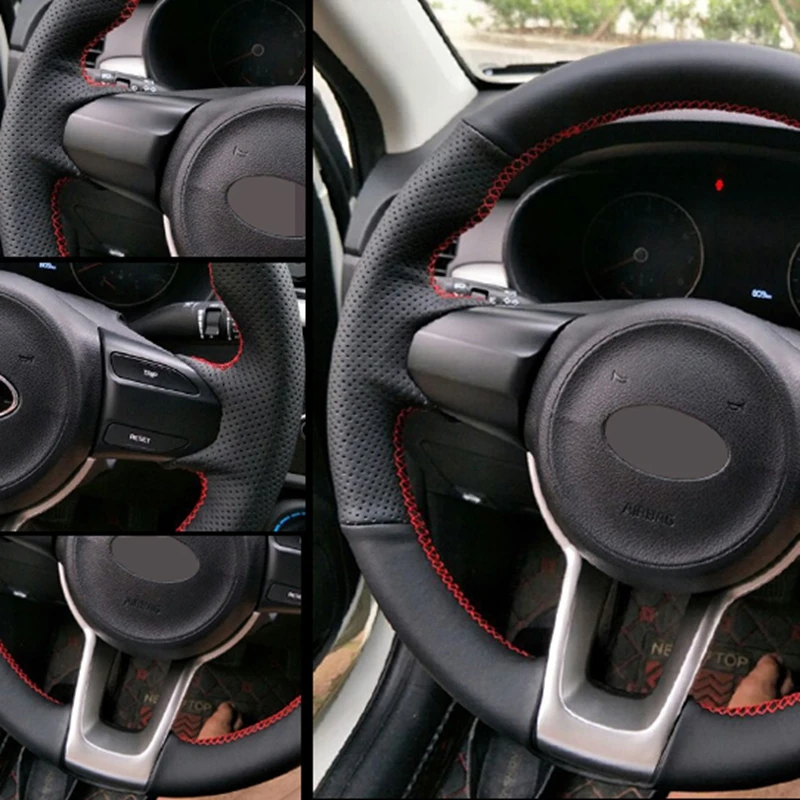 Черная крышка рулевого колеса из мягкой искусственной кожи для Kia Rio K2 KX CROSS Picanto 2017