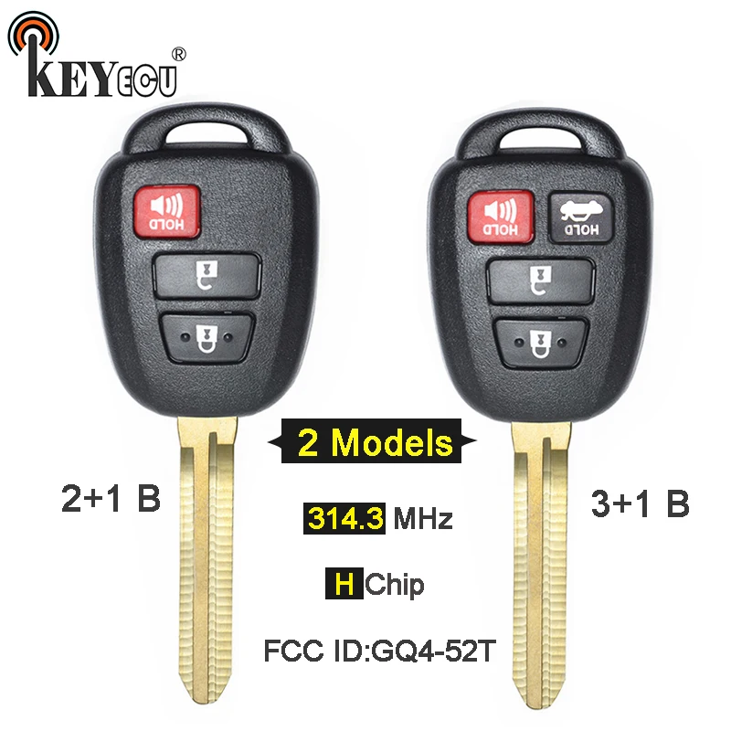 KEYECU FCC: Φ 314 3 МГц H чип замена 3/4 кнопочный дистанционный ключ TOY43 для Toyota Rav4