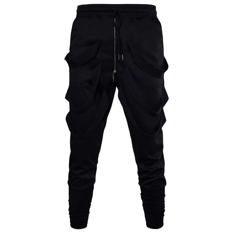 

New Trend Men's Harem Pants British Style Multi-webbing Sweatpants Male Trousers Casual Black Pencil Pants