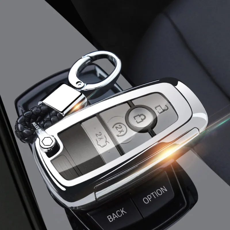 silver with buckle Ключ чехол для Ford Fusion Mustang Explorer F-150 F-250 F-350 Дело дистанционного Брелок Shell кожного покрова держатель 5 Кнопка - Название цвета: silver with buckle