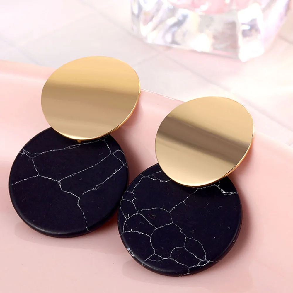 IPARAM Vintage Gold Round Alloy Marble Earrings Fashion Punk Glamour Geometric Jewelry Statement Trend | Украшения и аксессуары