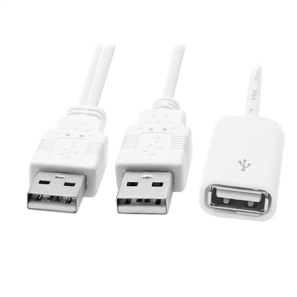

USB 2.0 Female to Dual A Male Extra Power Data Y Extension Cable for 2.5" Mobile Hard Disk White