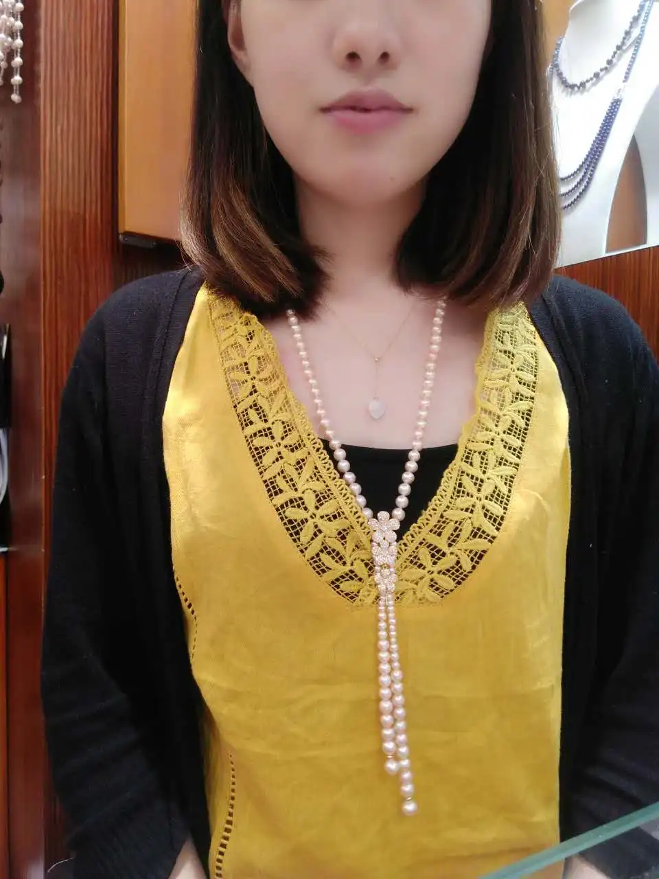 Hand knotted natural white freshwater pearl long 80+20cm sweater chain flowers gold two styles zircon accessories necklace | Украшения и