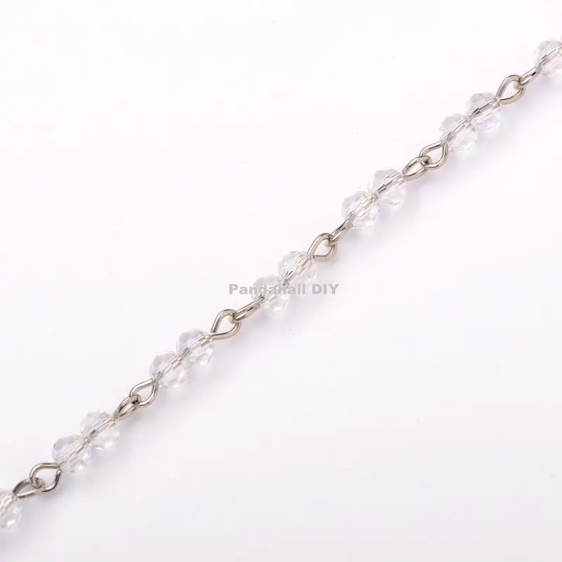 

Handmade Round Glass Beads Chains for Necklaces Bracelets Making, with Iron Eyepins, Platinum, Mixed Color, 39.3"