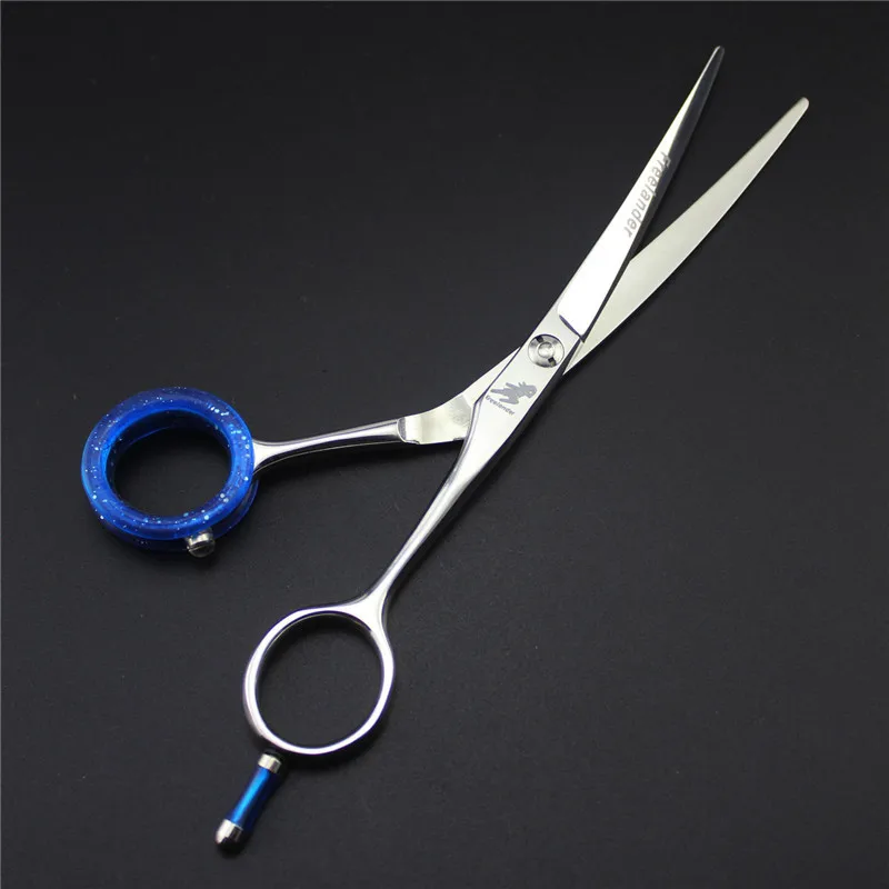 

Freelander 6 inch Upward Curved Hair Cutting Scissors Blue Non-slip Ring Professional Hairdressing Salon Barber Scissors