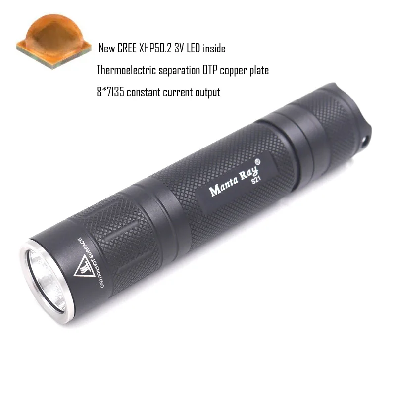 Черный фонарик S21 CREE XHP50.2 6500K со светодиодной подсветкой внутри медная плата DTP