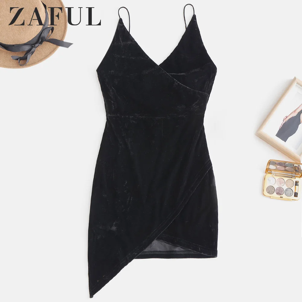 ZAFUL Платье с открытой спиной бархатное мини платье кроссовер женское тонкий