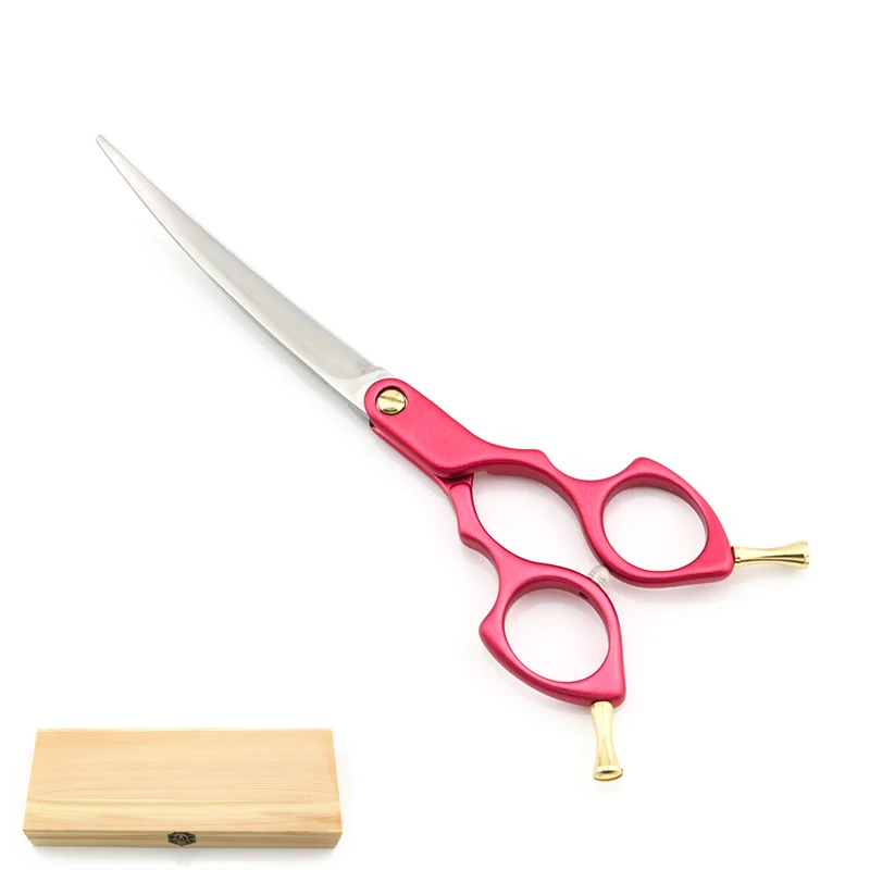 Red Handle wood box Профессиональные ножницы для ухода за собаками, изогнутые ножницы 6,5 дюймов, авиационная алюминиевая ручка, супер Япония, 440C Lyrebird, Новинка - Цвет: Red Handle wood box