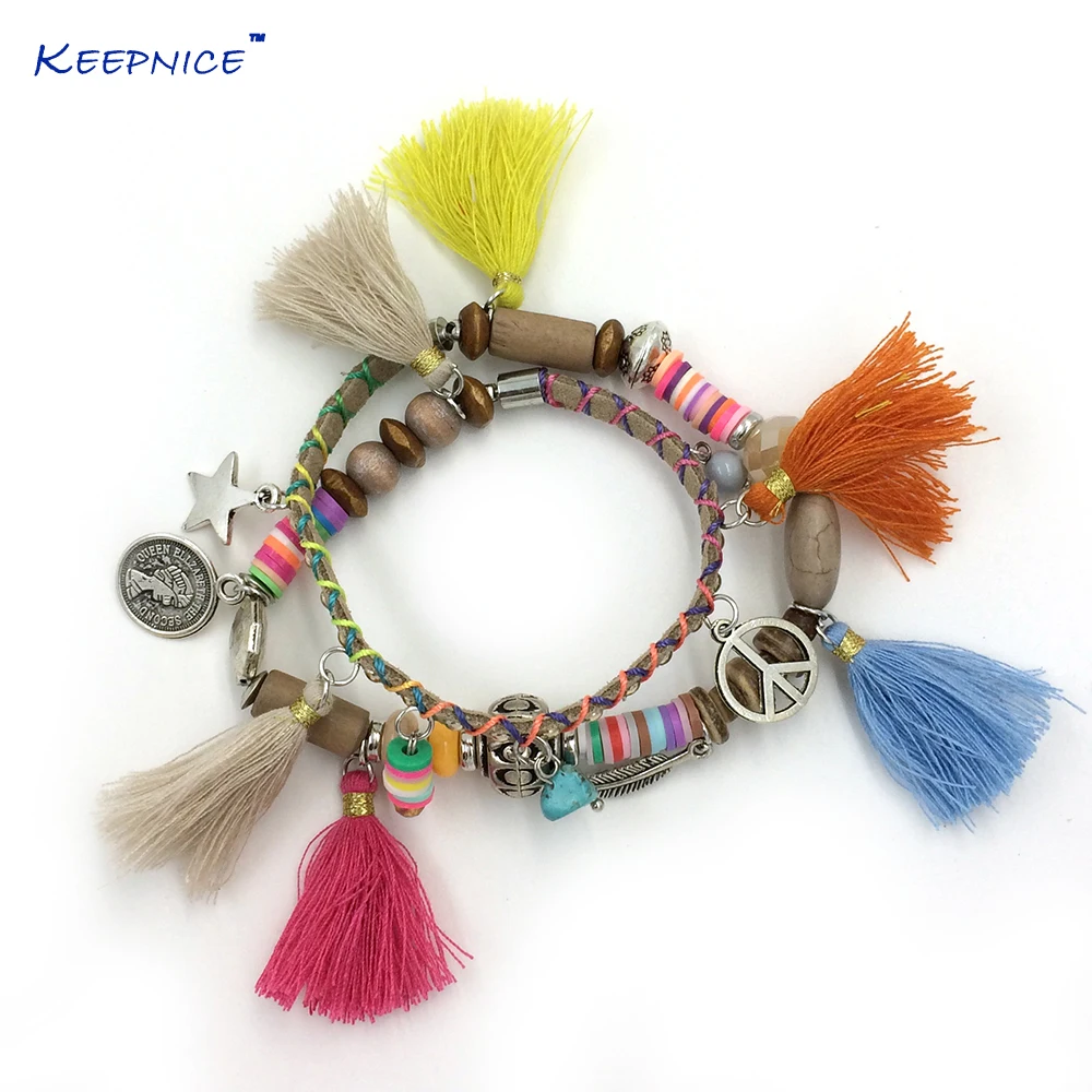 

Rushed Tension Setting Rolo Chain New Ethnic Handcraft Bracelets Friendship Bracelet Tassel Charm Bangle Beaded Bohemia