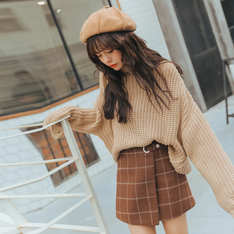 Wholesale 2020 autumn winter thick cuffs hem hole loose turtleneck Pullovers solid color batwing sleeve irregular sweaters nice | Женская