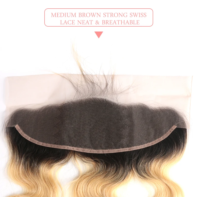 

Ali Queen Hair Body Wave Brazilian Virgin Hair 13x4 Lace Frontal #613/#1b613 Pre-Plucked With Baby Hair Swiss Lace Frontal