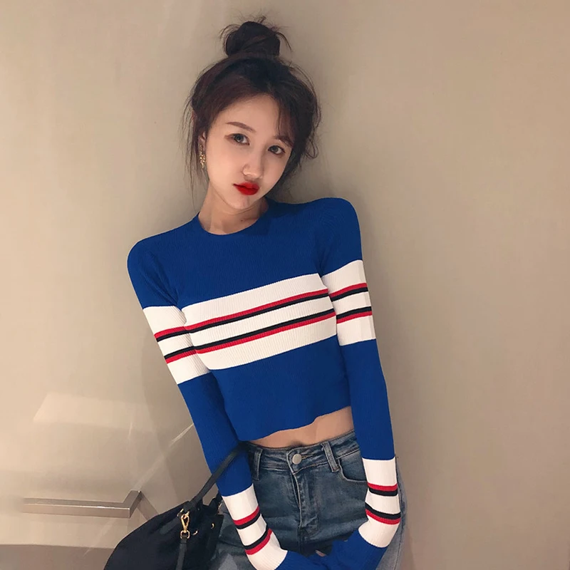 2019 осень и зима синий Корейский дикие модели геометрический цвет