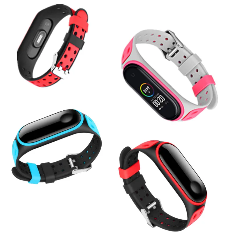 

Браслет Mi Band 4 3 с двойным рядом пуговиц, спортивные силиконовые аксессуары для смарт-часов Xiaomi mi Band 3 4