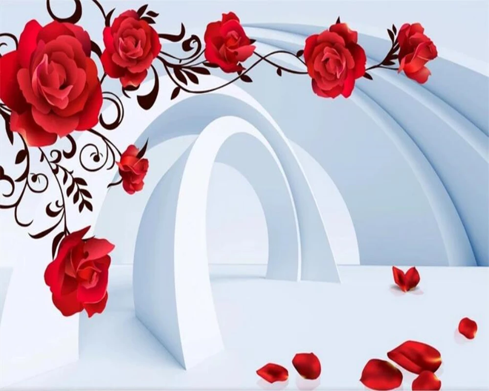 Пользовательские обои 3d Роспись красная роза ТВ фон декоративная картина на