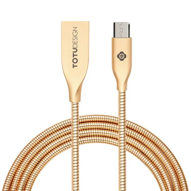 Gold TOTU металлический провод Micro USB кабель для samsung Android мобильный телефон синхронизация данных Быстрая зарядка кабели 1 м microusb шнур зарядного устройства - Цвет: Gold