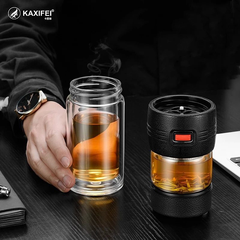 KAXIFEI портативный автомобильный стакан, двухслойные Стеклянные бутылки для воды, деловые мужские бутылки для заварки чая и воды, разделительные бутылки для чая