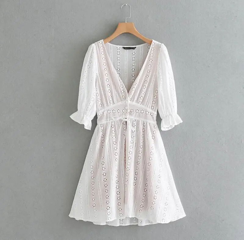 Сексуальное кружевное платье с v-образным вырезом женское осеннее рукавом до