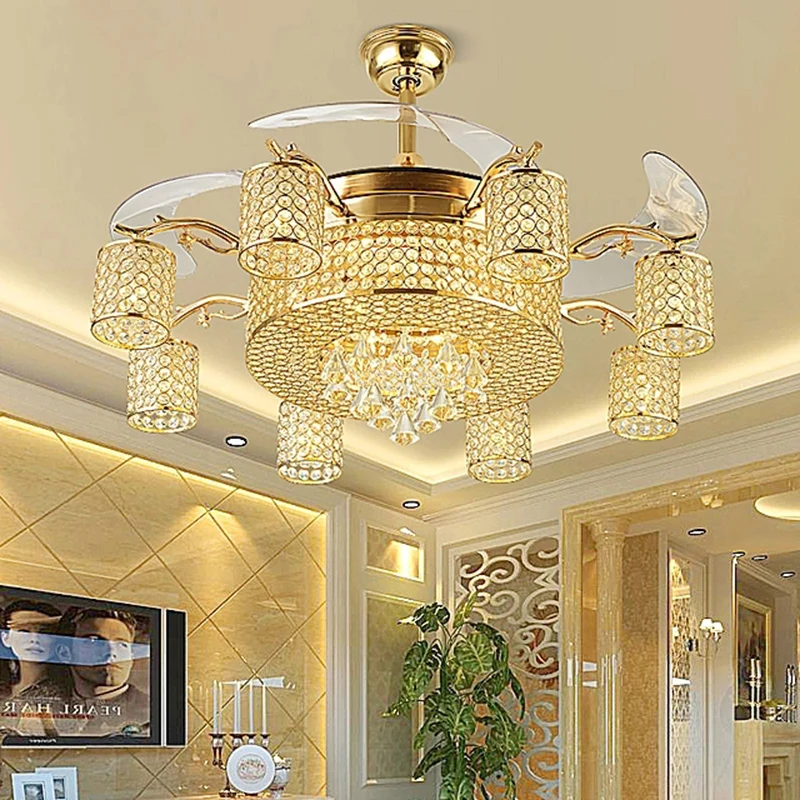 Light luxury crystal invisible fan light living room simple restaurant ceiling | Освещение