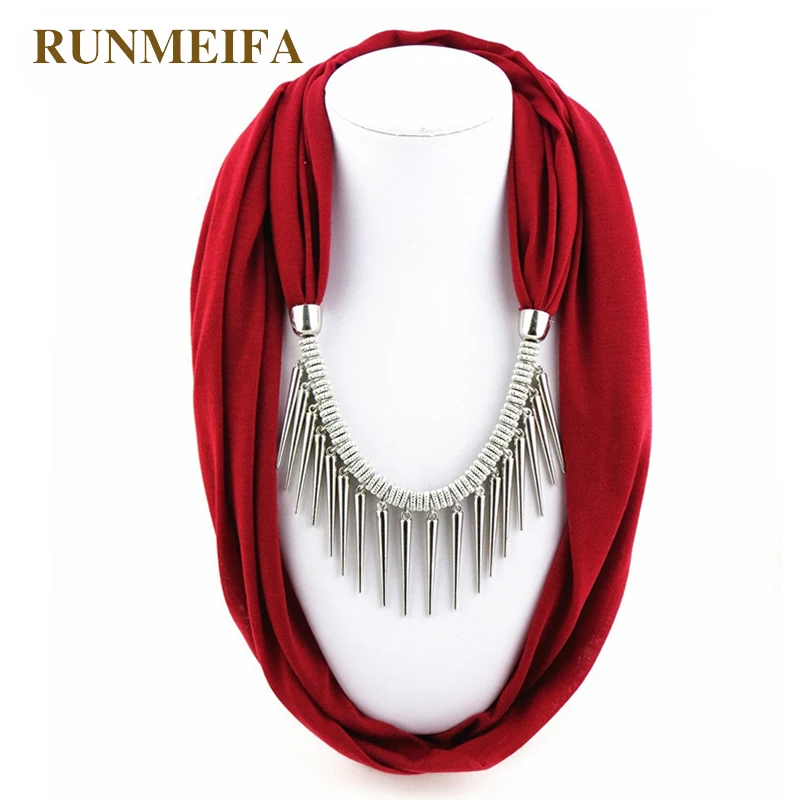 

[RUNMEIFA]New Arrival Women Fashion Garment Accessory Punk Style Rivet Pendant Necklace Scarf Jewelry Charms Scarves Solid Color