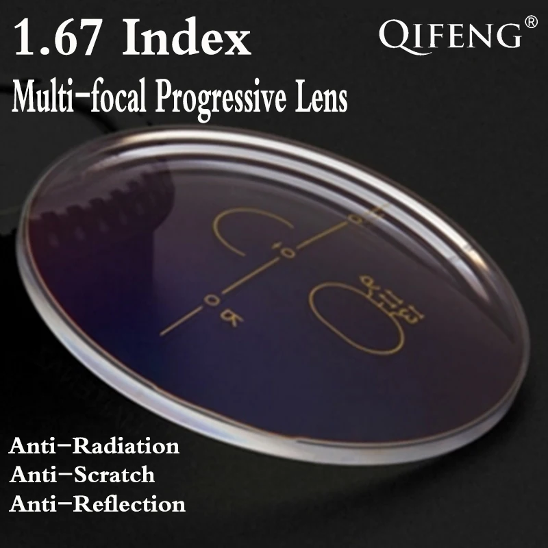 1.67 Index Aspheric Multi-focal Progressive Prescription Lens Free Form CR-39 Myopia Presbyopia Lens Anti-Reflective 2 PCS QF147