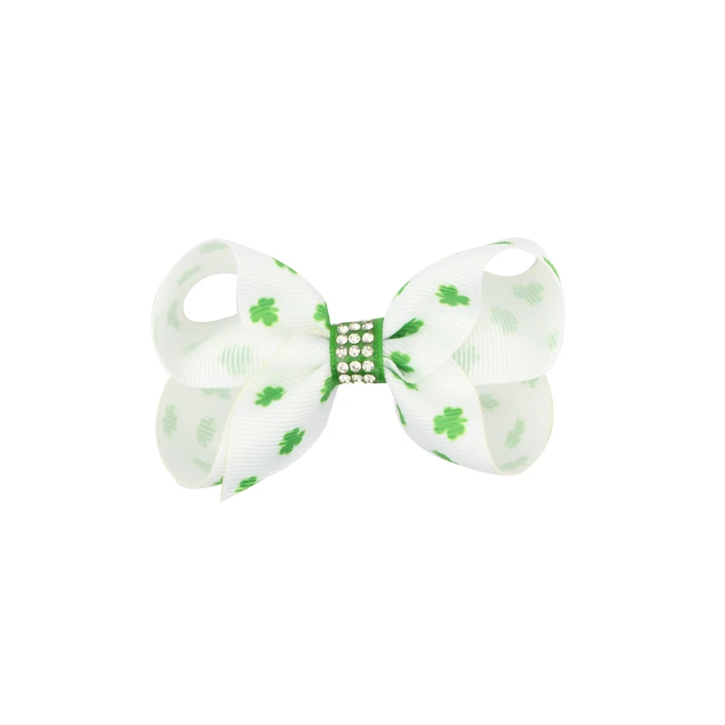 Clover Butterfly Hairpins Printed Knot Ribbon Bow For Girls Handmade Boutique Hair Clip Children Accessories | Детская одежда и