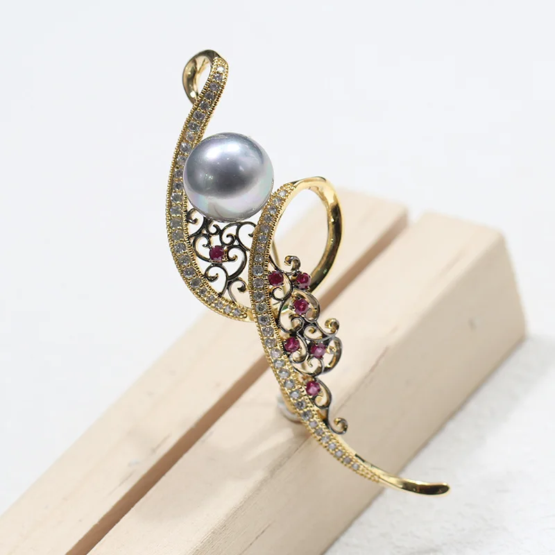 Fashion new retro simple inlaid rhinestone two-color pin imitation pearl brooch men and women with the same accessories BA0129 | Украшения