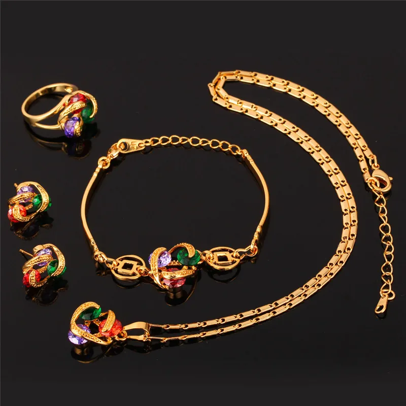 U7 Уникальный Дизайн Циркон Ожерелье Установить Оптовая Позолоченный