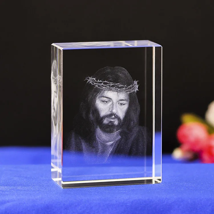 3D прямоугольники с лазерной гравировкой K9 хрустальные статуэтки Иисуса белые DIY хрустальные и христианские сувениры для украшения дома