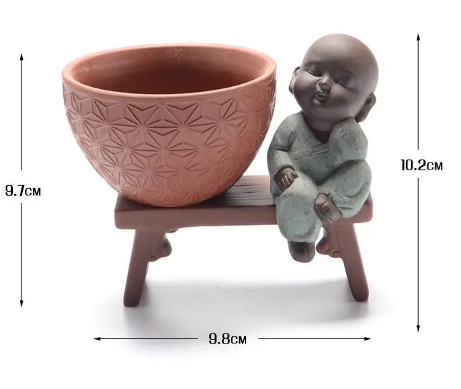

Collectible Chinese Handwork Mini Garden Creative Small Monk Cacti Succulent Plant Pot Flowerpot