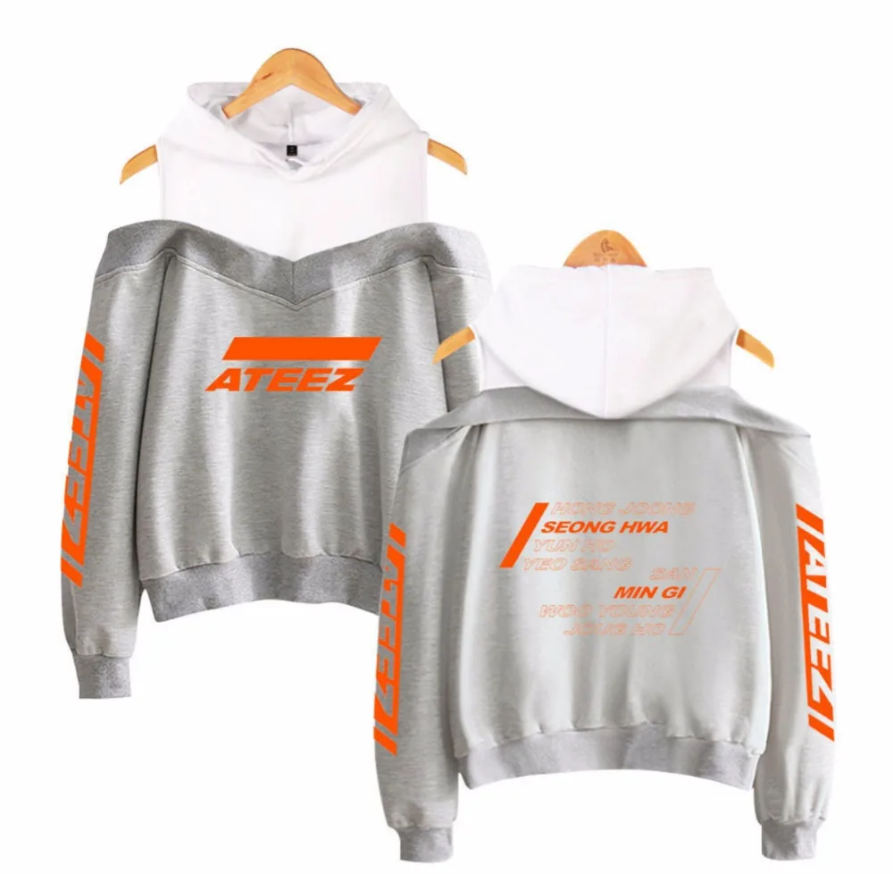 Kpop ATEEZ подростковый Z с открытыми плечами толстовки с капюшоном летний свитшот с надписью