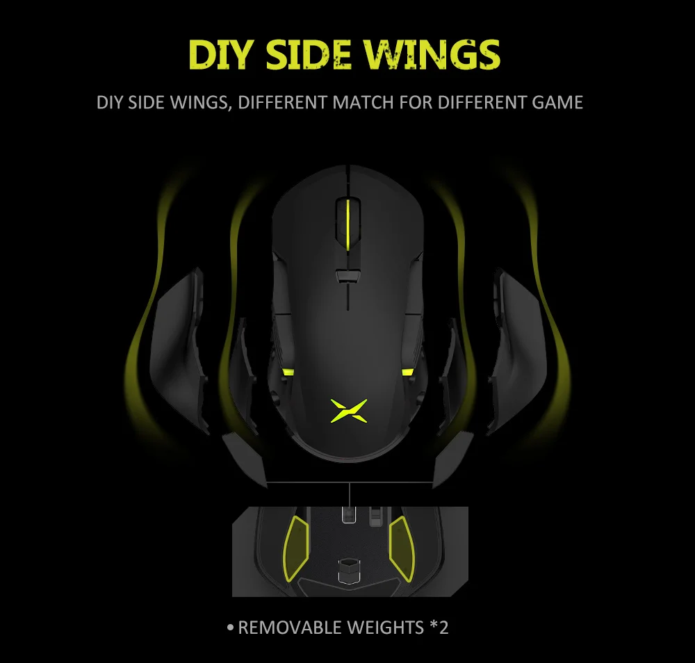 

New M627 PMW3389 Sensor Wired + Wireless RGB Gaming Mouse 16000 DPI 8 Buttons Left and Right hand Mice With DIY Side Wings