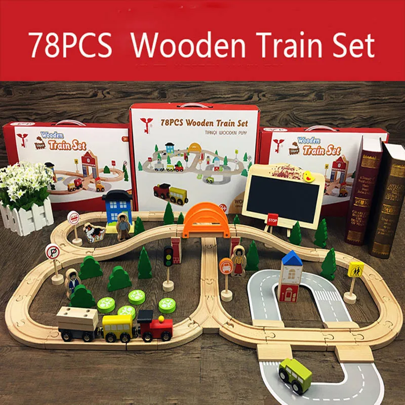 78 шт. деревянный поезд трек игрушки волшебный Магнитный рельсовый мост станция