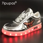 Кроссовки для мальчиков и девочек, с подсветкой, из полиуретана, серебристые, со светодиодной подсветкой, EUR30-44