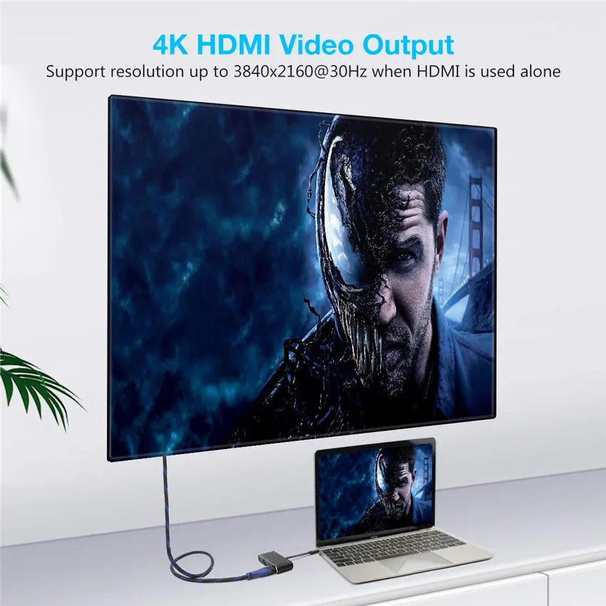 Usb концентратор для HDMI 4K адаптер VGA USB3.0 5 в 1 конвертер USB Type C с разъемом 3 мм быстрой
