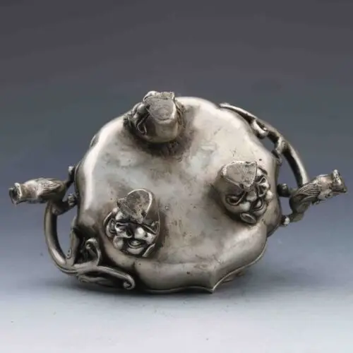 

Chinese Collection Tibet Silver Hand-carved Carving Zodiac Animal Dragon Incense Burner Censer
