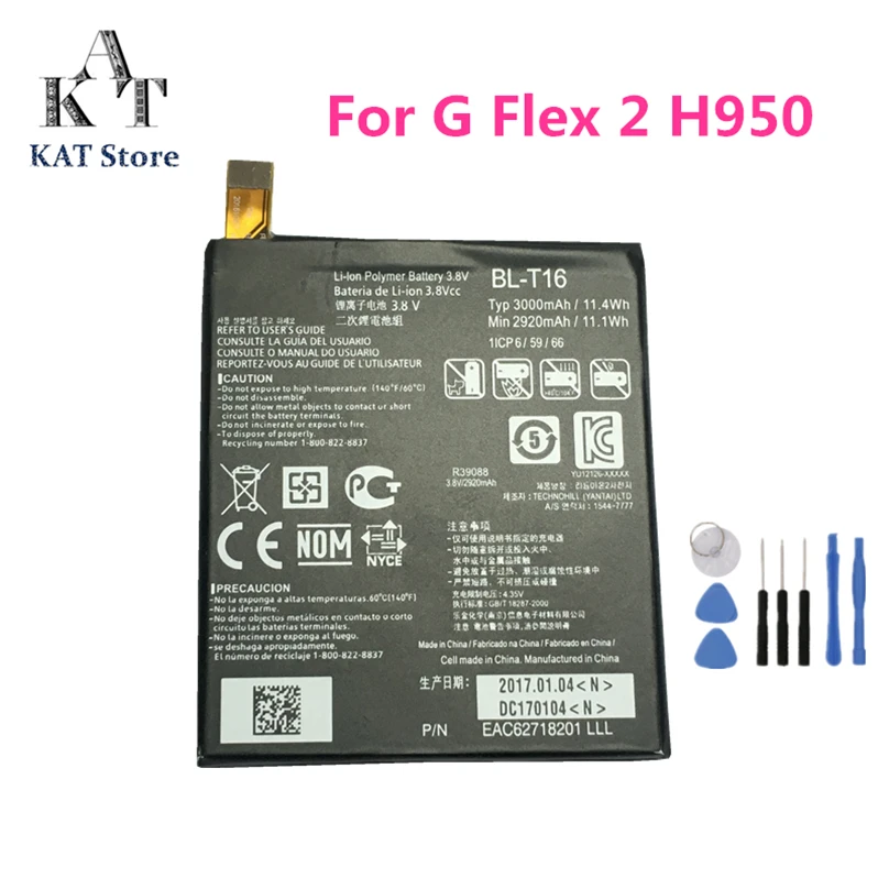 KAT Mobile Phone Batteries For LG G Flex 2 H950 H955 H959 LS996 US995 3000mAh Li-ion Battery BL-T16 Quality Guarantee +Tools | Мобильные