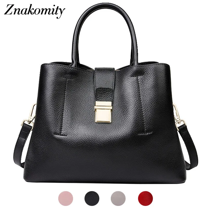 Znakomity Black women handbag genuine leather tote bag shoulder bag women red Fashion simple big casual hand bag woman luxury