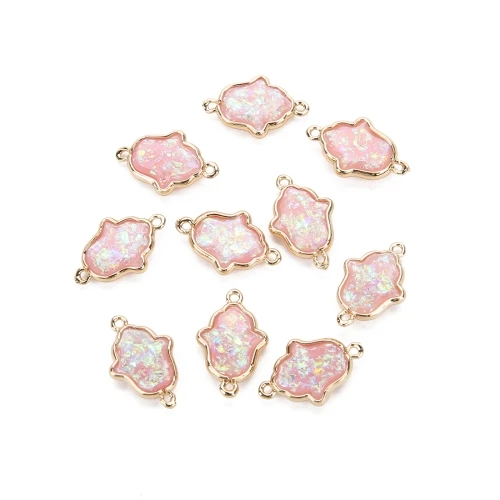 Pink 5 шт. Подвески с двумя отверстиями Хамса, защитный амулет в виде ладони Фатимы руки медные Подвески для самостоятельного изготовления ювелирных изделий ручной работы - Окраска металла: Pink