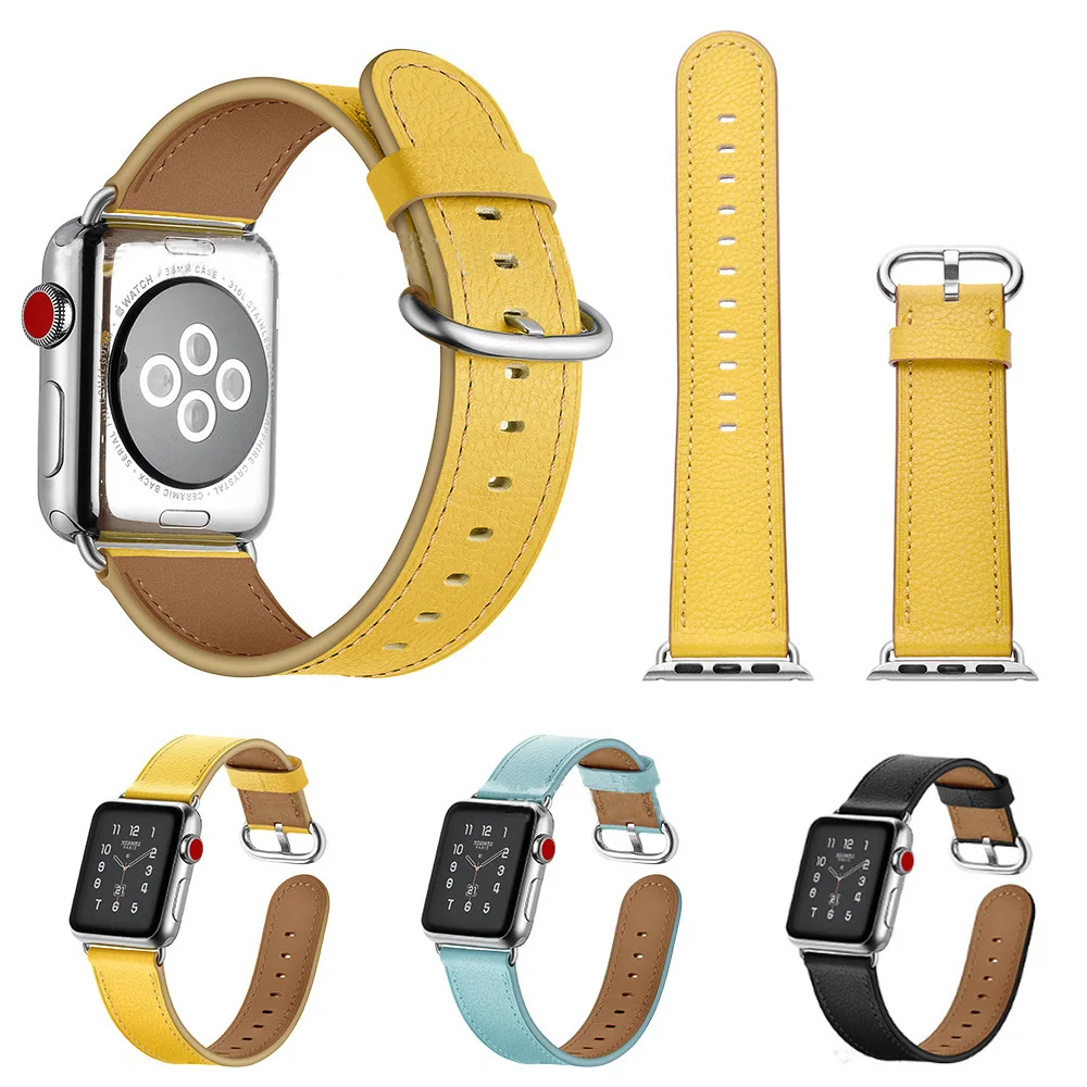 Ремешок из натуральной кожи для Apple Watch Series 4 милый цветной браслет 1 2 3 iWatch 38 42