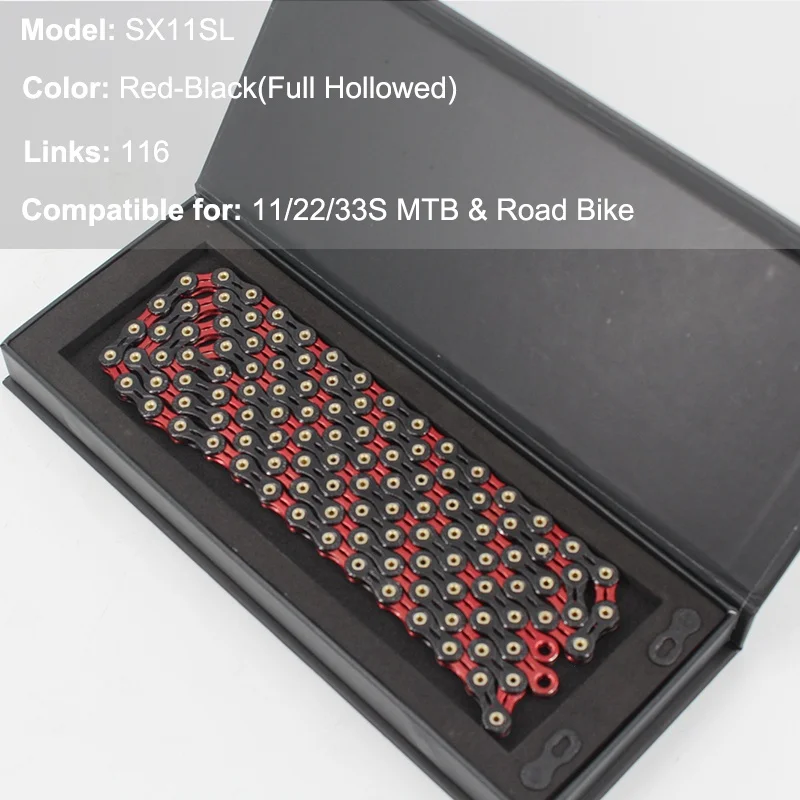 11S SX11SL Red-BK Сверхлегкий 6/7/8/9/10/11/12 Скорость MTB цепь для дорожного велосипеда Цвет нержавеющая горный велосипед цепи 22 33S полые велосипедных цепей типа - Цвет: 11S SX11SL Red-BK