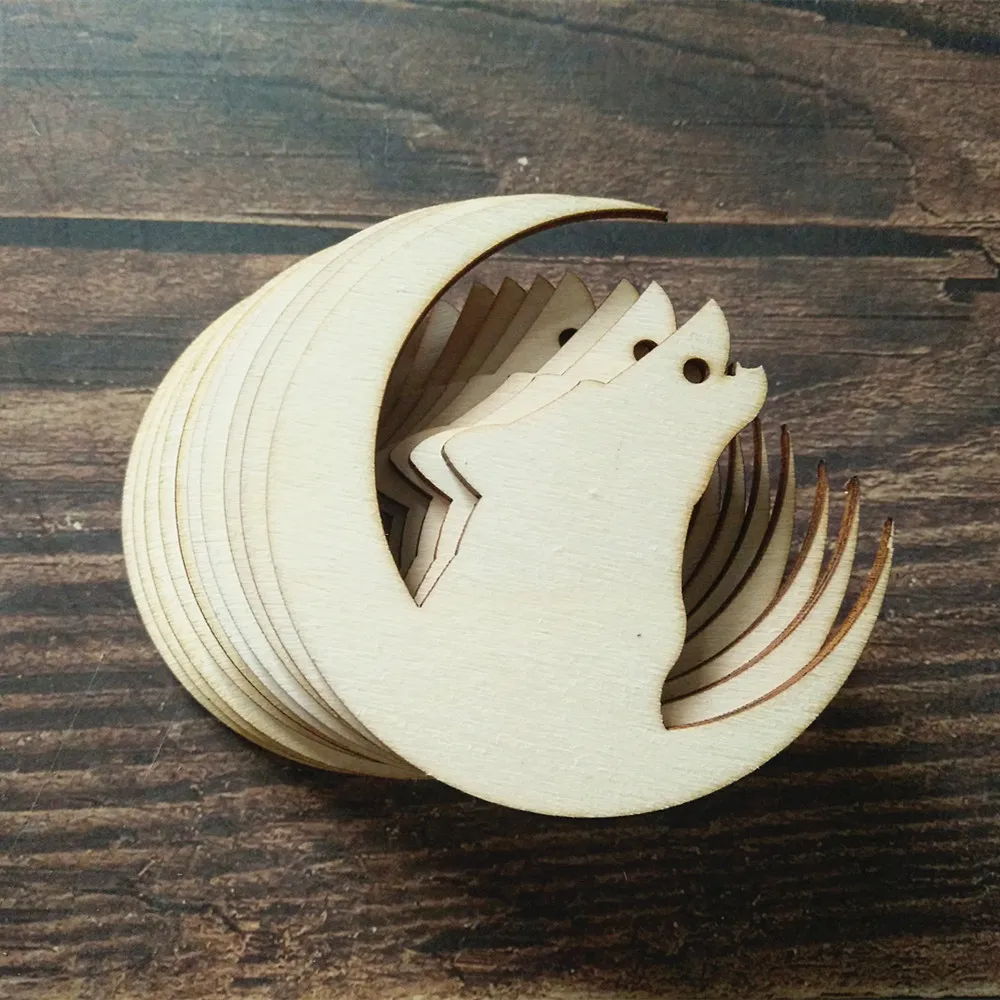 10 шт. лазерная резка форма Волка Луны дизайн дерево искусство ремесла Хэллоуин