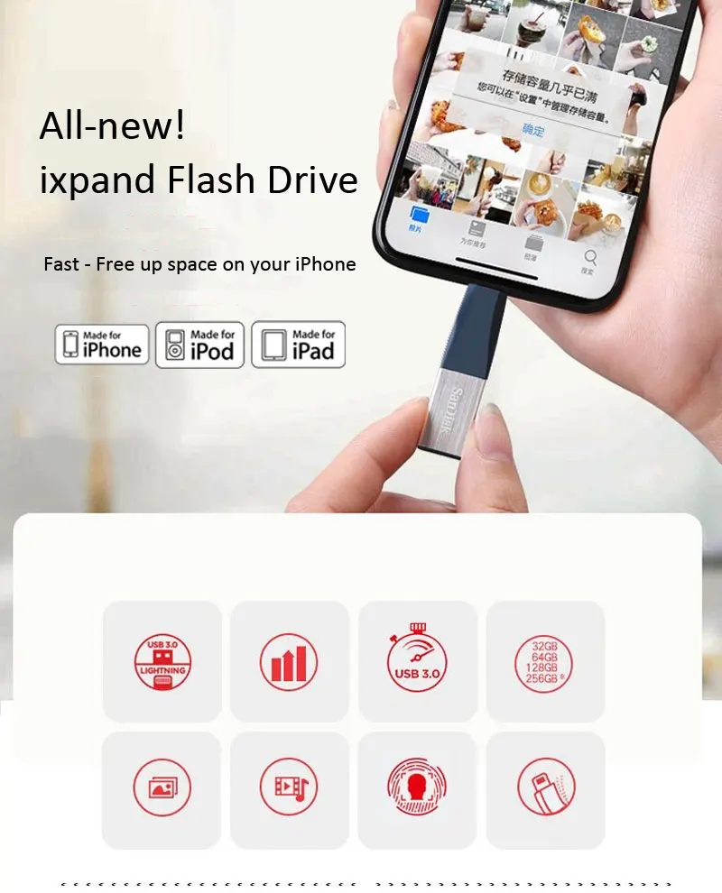 Флеш-накопитель SANDISK USB3.0 64GB 128GB 256GB Micro Usb флеш-накопитель Lightning/Otg Usb флеш-накопитель для iPhone/iPad/iPod Memory Stick