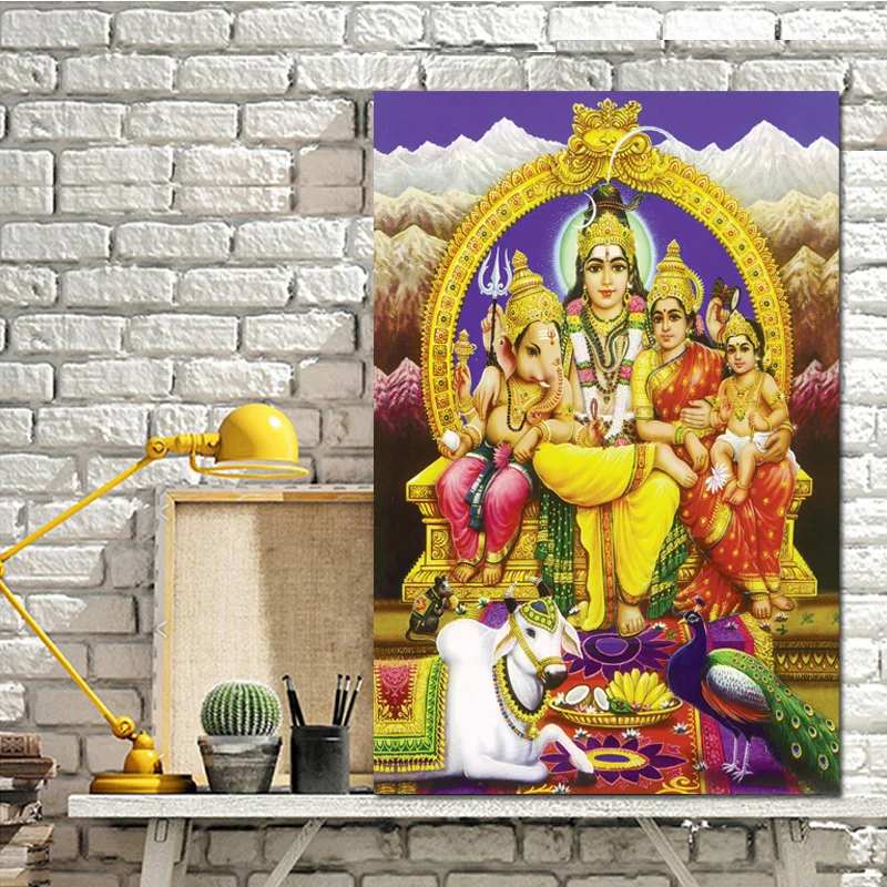 Shiva Parvati Ganesha индийское искусство Индийский Бог рисунок Холст Картина религиозный