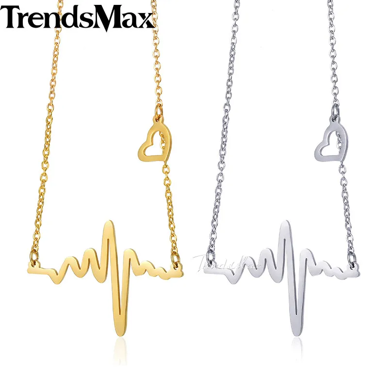 Trendsmax, электрокардиог, сердцебиение, подвеска, ожерелье, Женская цепочка из нержавеющей стали, сердце, ритм ЭКГ, ЭКГ, KKNM145
