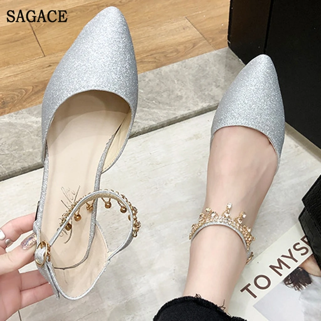 Сандалии SAGACE женские на низком каблуке элегантные туфли с пряжкой жемчуг