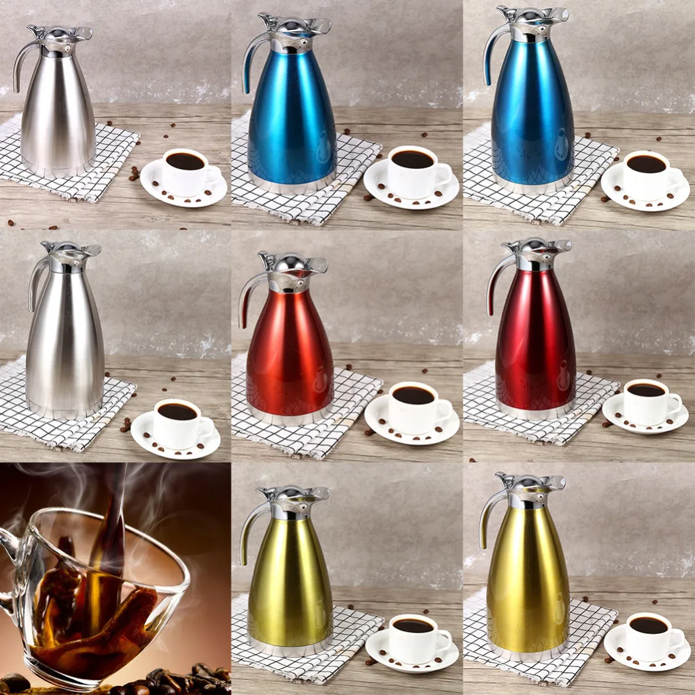 Zerodis 1.5L 2L бутылки для воды из нержавеющей стали кофейник тепловой карамельный изоляционный вакуум блестящие чайники кувшин-фляжка чайник