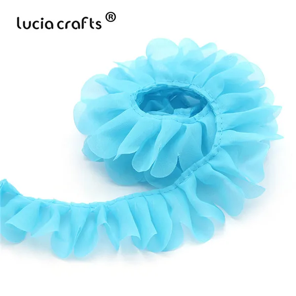 C5 Blue Lucia crafts 2y/lot 43 мм шифоновая кружевная отделка ленты ткань для свадебной вечеринки украшения дома для самостоятельного пошива одежды материалы V0203 - Цвет: C5 Blue