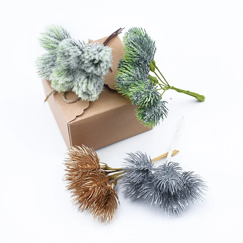 

6 Pieces Pine Needle Christmas Decorations for Home Wedding Bridal Accessories Clearance Diy Gifts Box Crafts Artificial Plants